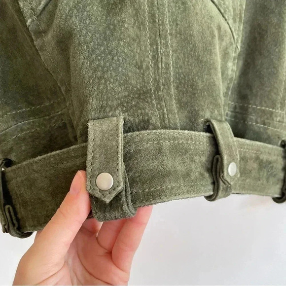 Blank NYC Free People Green Suede Moto Jacket 100% Leather Boho Womens Coat XS - Picture 8 of 16